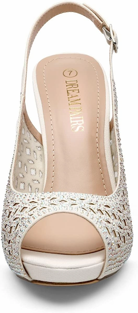 DREAM PAIRS Women's High Heels Platform Dress Rhinestones Peep Toe Pumps Shoes