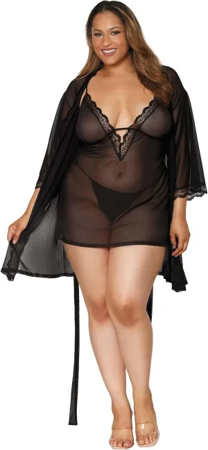 Dreamgirl womens Plus Size Stretch Mesh Chemise & Robe Set