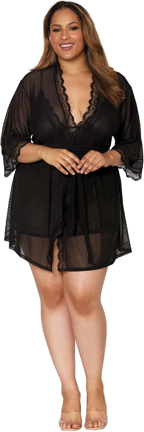 Dreamgirl womens Plus Size Stretch Mesh Chemise & Robe Set