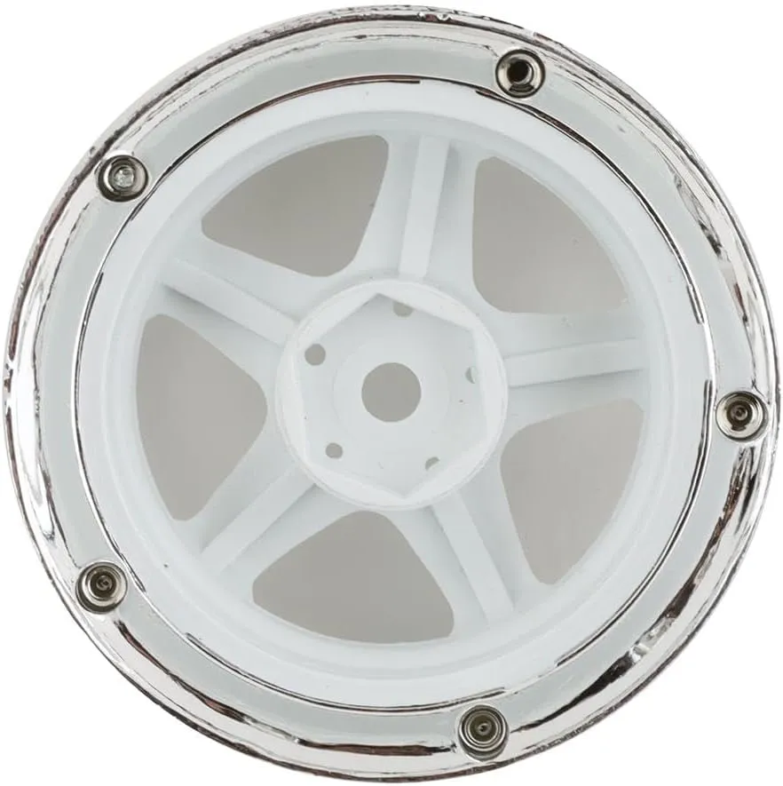 Drift Element 1/10 RC Car Drift Rims Wheels, 2PCS Set, 5-Spoke, Adjustable Offset, Fits Yokomo YD MD RD, MST RMX, Reve D RDX, Redcat RDS, HPI, Tamiya TT & More (White w/Chrome Lip)