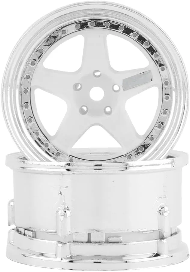 Drift Element 1/10 RC Car Drift Rims Wheels, 2PCS Set, 5-Spoke, Adjustable Offset, Fits Yokomo YD MD RD, MST RMX, Reve D RDX, Redcat RDS, HPI, Tamiya TT & More (White w/Chrome Lip)