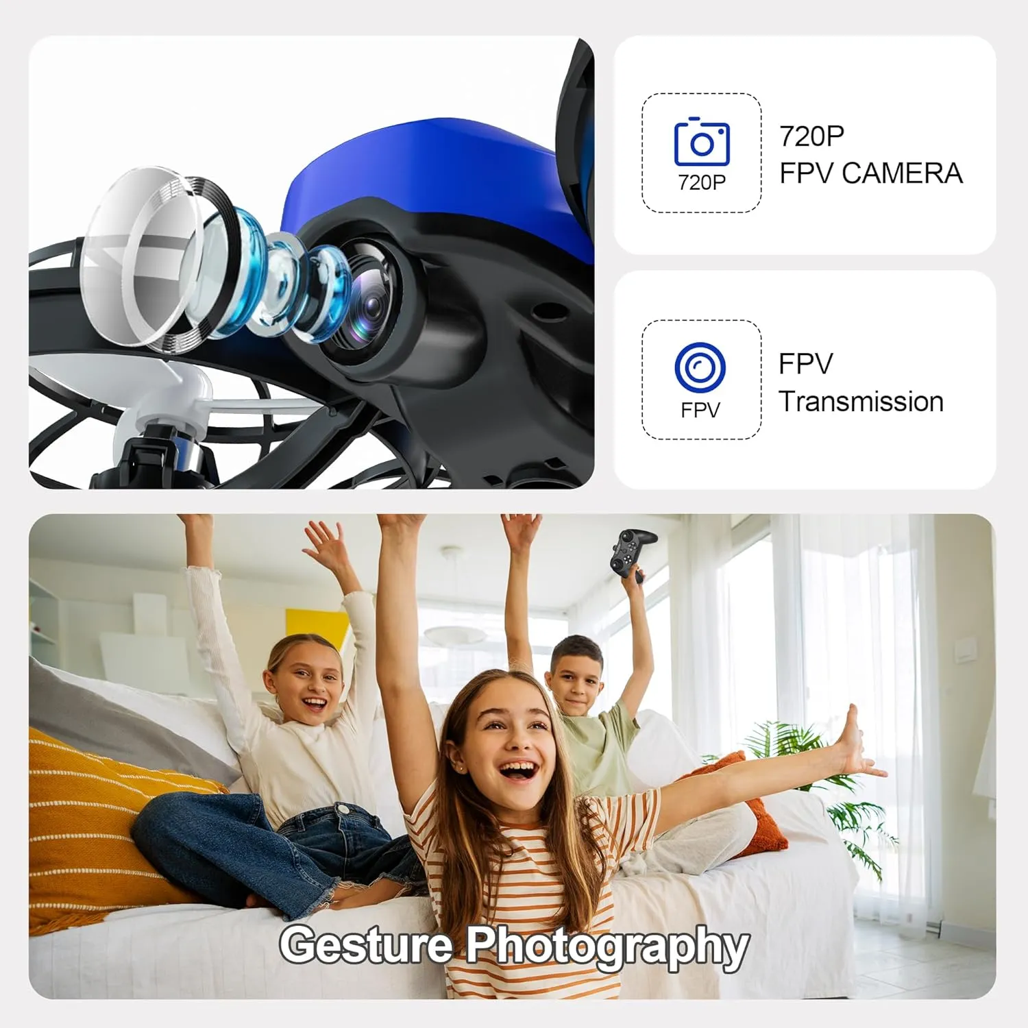 Drones for Kids with Camera,Rc Drone Indoor Small Helicopter,Birthday Gifts for Boys and Girls Beginners Friendly,Mini Quadcopter Toy With 2 Batteries,Propeller Full Protect,Altitude Hold