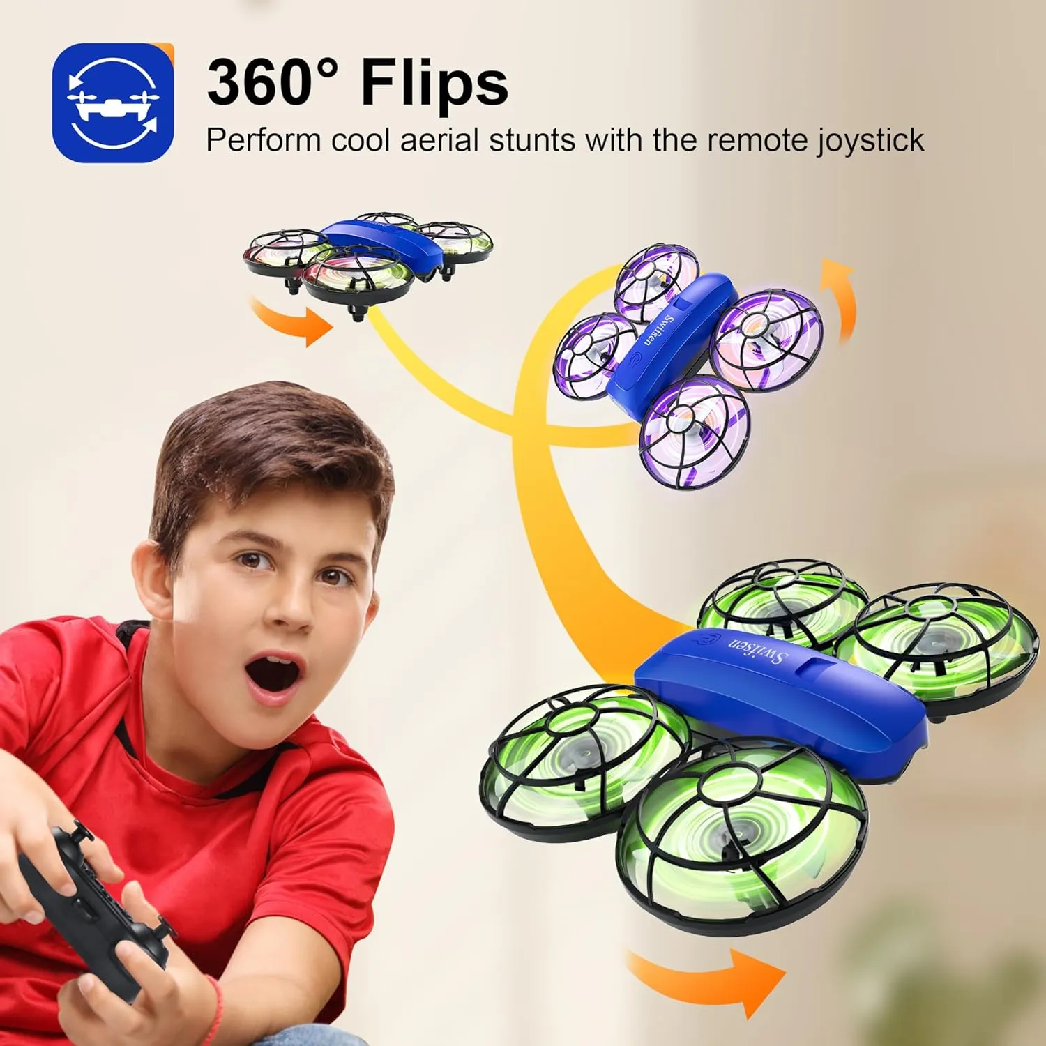 Drones for Kids with Camera,Rc Drone Indoor Small Helicopter,Birthday Gifts for Boys and Girls Beginners Friendly,Mini Quadcopter Toy With 2 Batteries,Propeller Full Protect,Altitude Hold