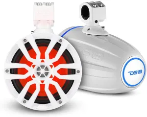 DS18 NXL-X6TP/WH Hydro 6.5" Marine Towers with Integrated RGB LED Lights High Performance, Marine Grade IP65 Rated, 300 W Max 150 W RMS 4 Ohms (Pair)