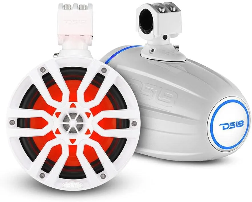 DS18 NXL-X6TP/WH Hydro 6.5" Marine Towers with Integrated RGB LED Lights High Performance, Marine Grade IP65 Rated, 300 W Max 150 W RMS 4 Ohms (Pair)