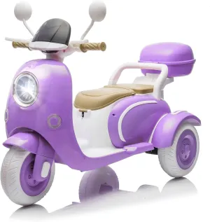 Dual Motor 12V Kids Motorcycle, Twin Engine Ride On Car, 3 Wheels Electric Motorbike with USB,Bluetooth,Lights,Storage Box, 2 Seats Motorcycle for Ages 3 , Purple