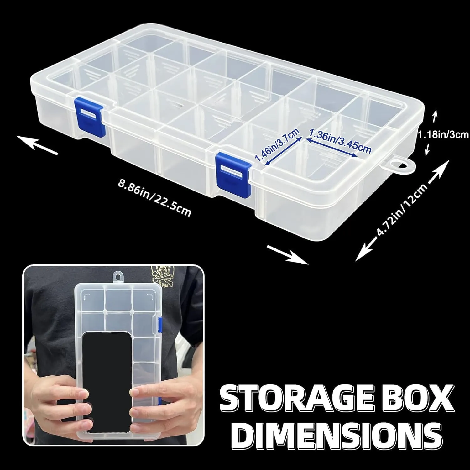 DUOFIRE Plastic Organizer Container Storage Box Adjustable Divider Removable Grid Compartment for Jewelry Beads Earring Tool Fishing Hook Small Accessories(18 grids, 2White-Pink-Blue)