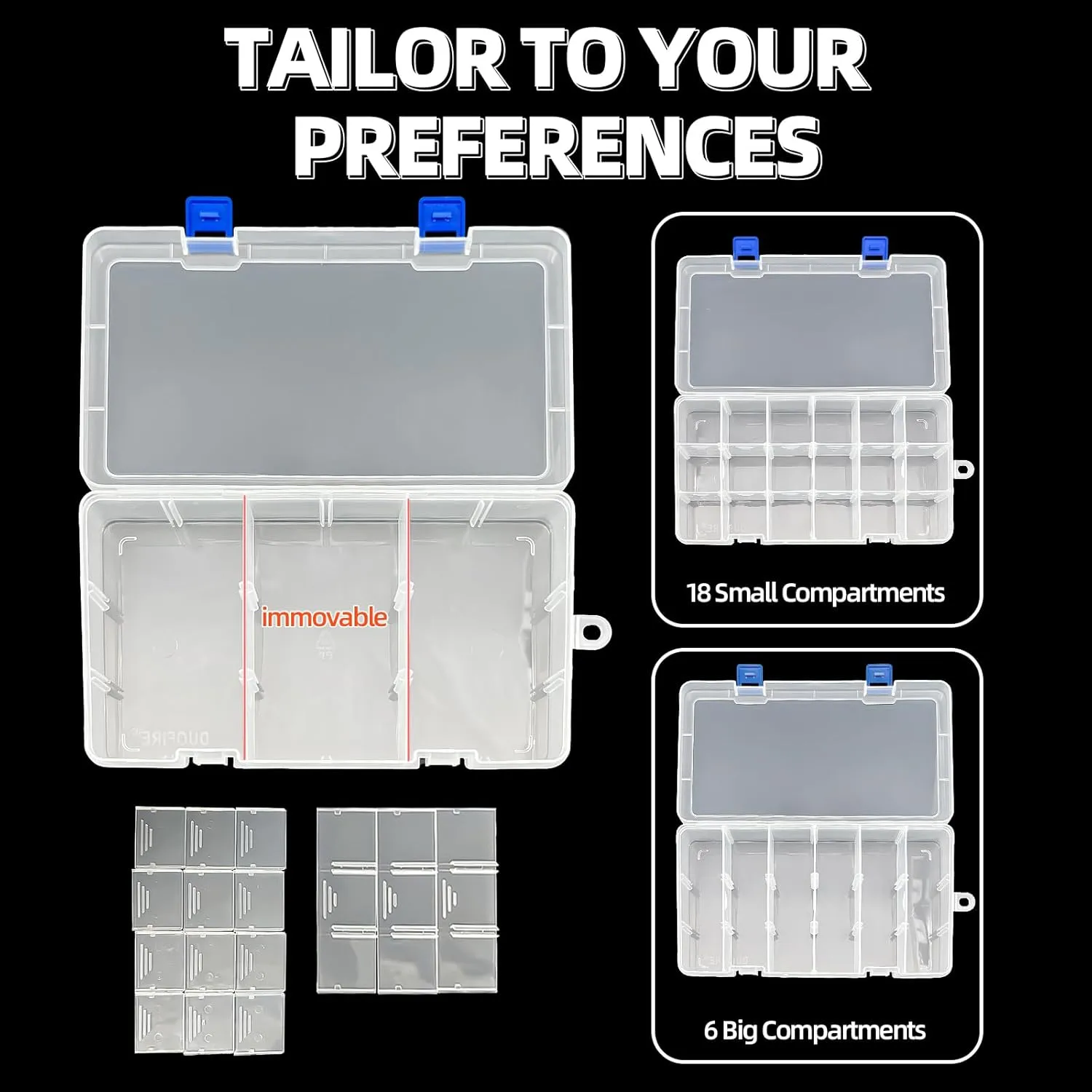 DUOFIRE Plastic Organizer Container Storage Box Adjustable Divider Removable Grid Compartment for Jewelry Beads Earring Tool Fishing Hook Small Accessories(18 grids, 2White-Pink-Blue)