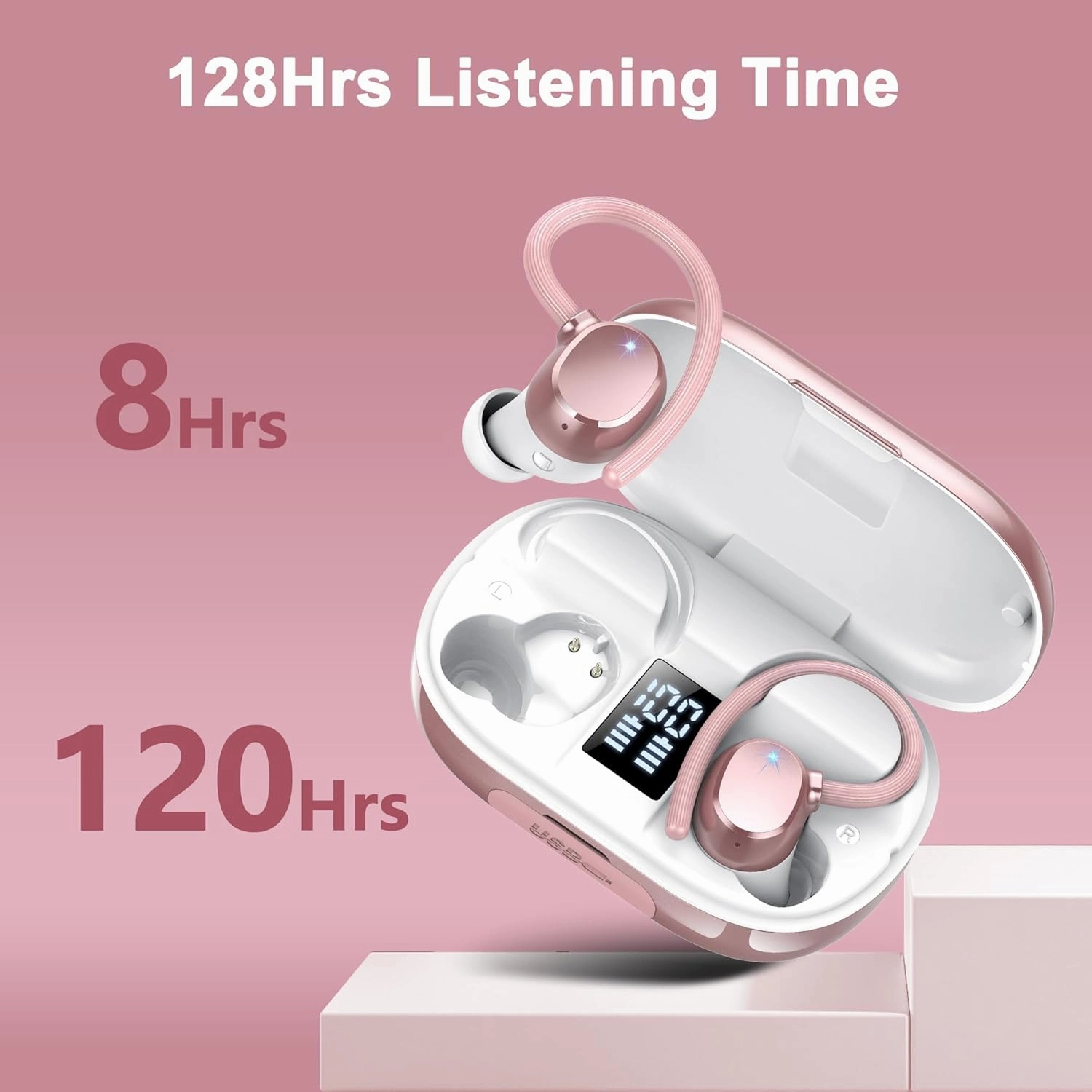 Ear buds Wireless Bluetooth Earbuds Sport 2025 NEW Bluetooth 5.3 Headphones with LED Display 128H Playtime Powerful Bass Over Ear Earphones with Earhooks IP7 Waterproof for Gym/Running/Workout
