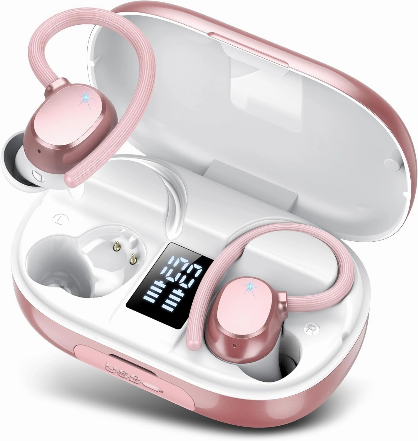 Ear buds Wireless Bluetooth Earbuds Sport 2025 NEW Bluetooth 5.3 Headphones with LED Display 128H Playtime Powerful Bass Over Ear Earphones with Earhooks IP7 Waterproof for Gym/Running/Workout