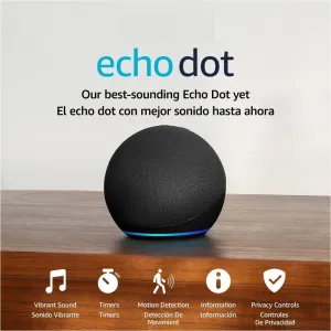 Echo Dot (5th Gen, 2022 release) | International Version with US Power Adaptor | Smart speaker with Alexa | Charcoal