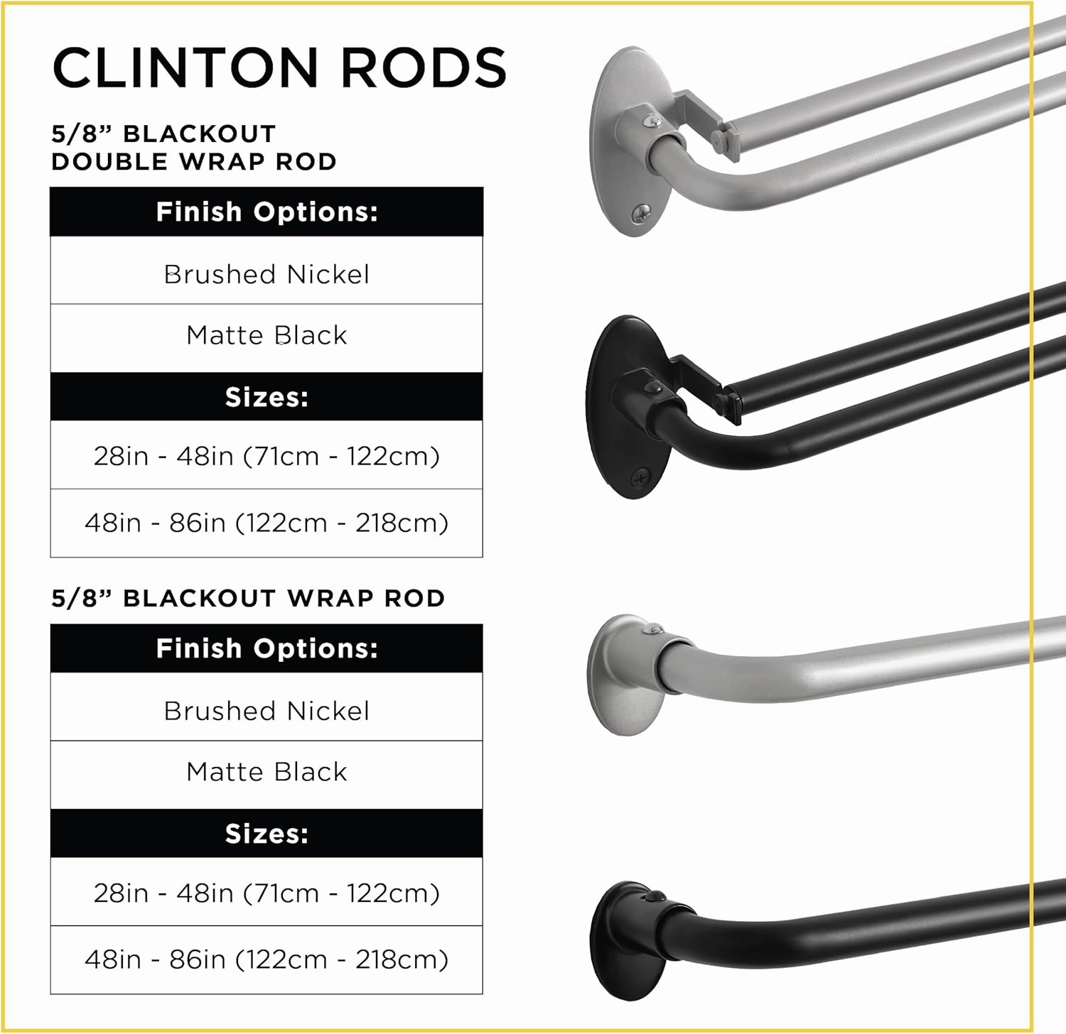 Eclipse Clinton Curtain Rods, Black Out Curtain Rod, 5/8 Inch Blackout Wrap Around Adjustable Curtain Rod, Curtain Rods For Windows 28 to 48 Inch, Matte Black Curtain Rod