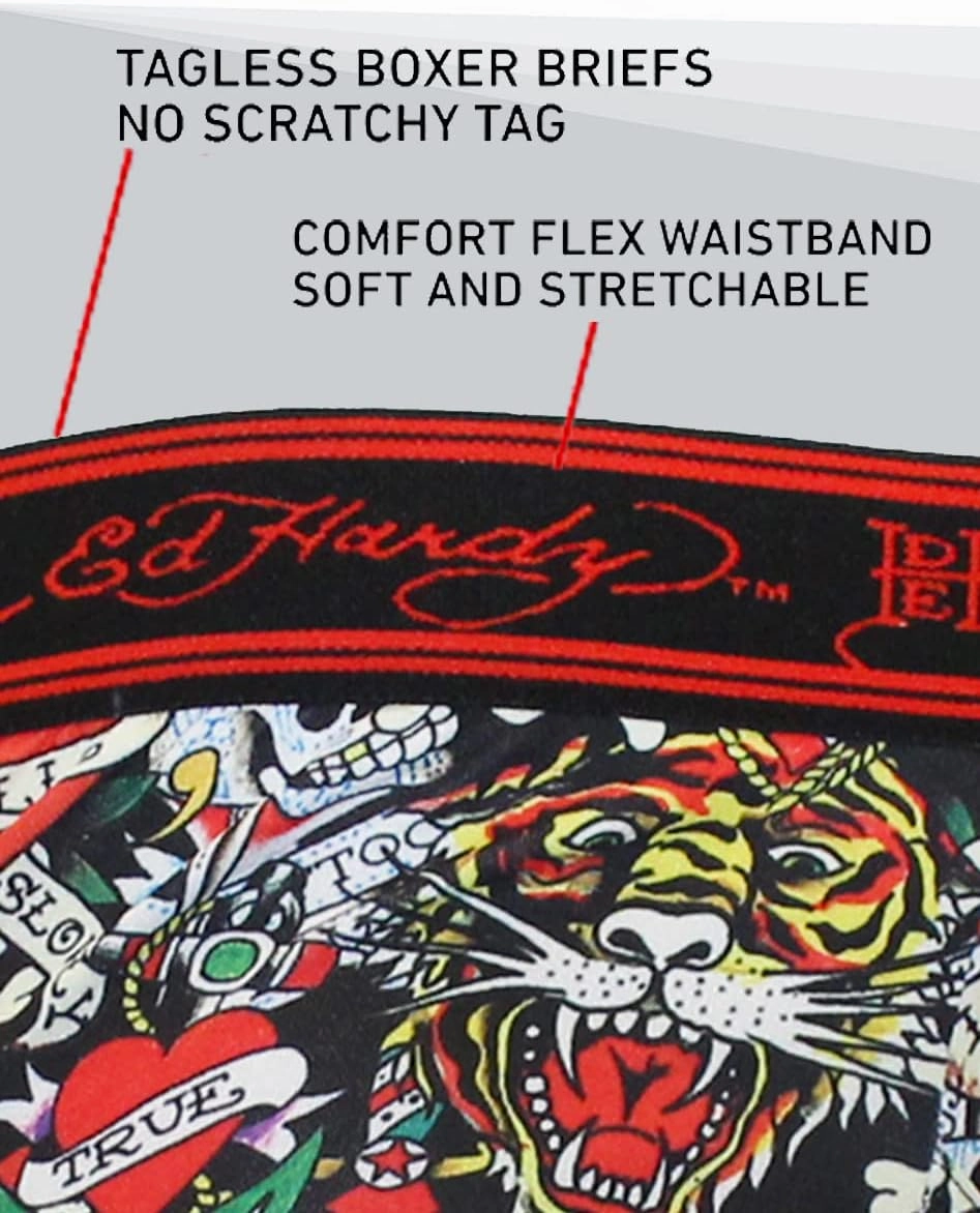 ED HARDY Mens Boxer Briefs Active Stretch Breathable Underwear, Comfortable Gym Boxer Briefs- Multipack