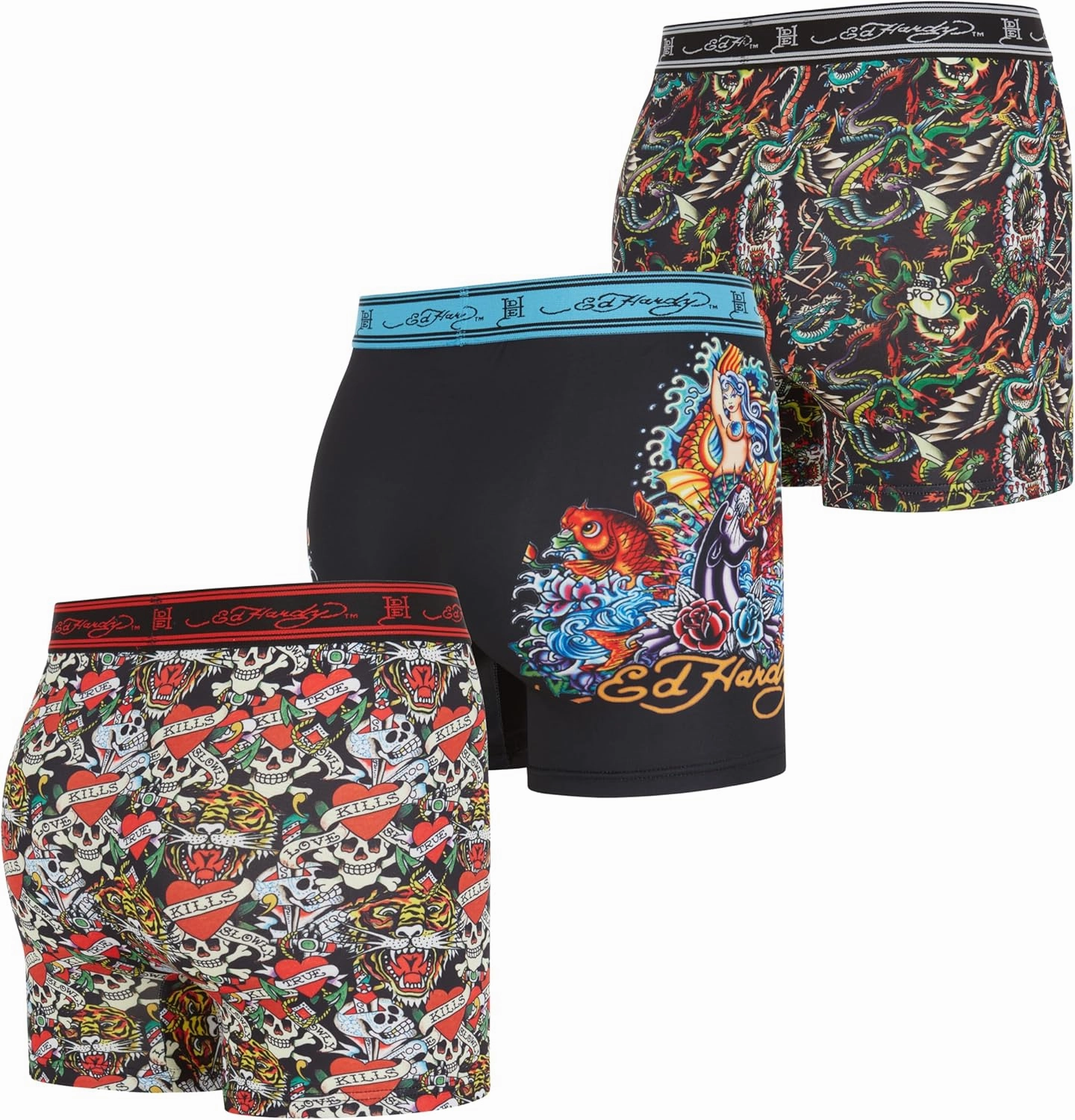 ED HARDY Mens Boxer Briefs Active Stretch Breathable Underwear, Comfortable Gym Boxer Briefs- Multipack