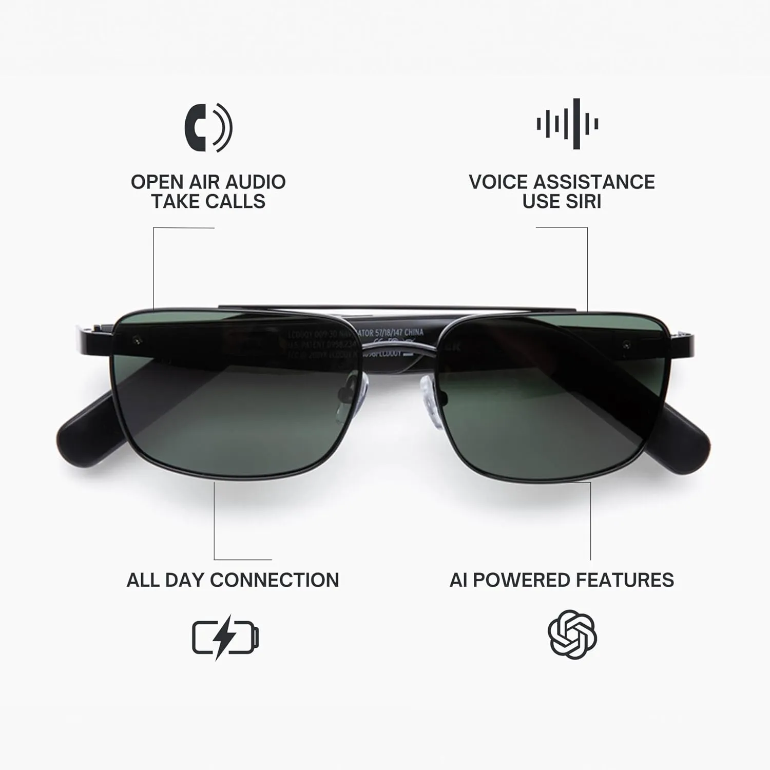 Eddie Bauer Smart Glasses for Men Bluetooth Smart Glasses with UV400 Polarized Lenses, Open Ear Speakers & Microphone Navigator (Standard)