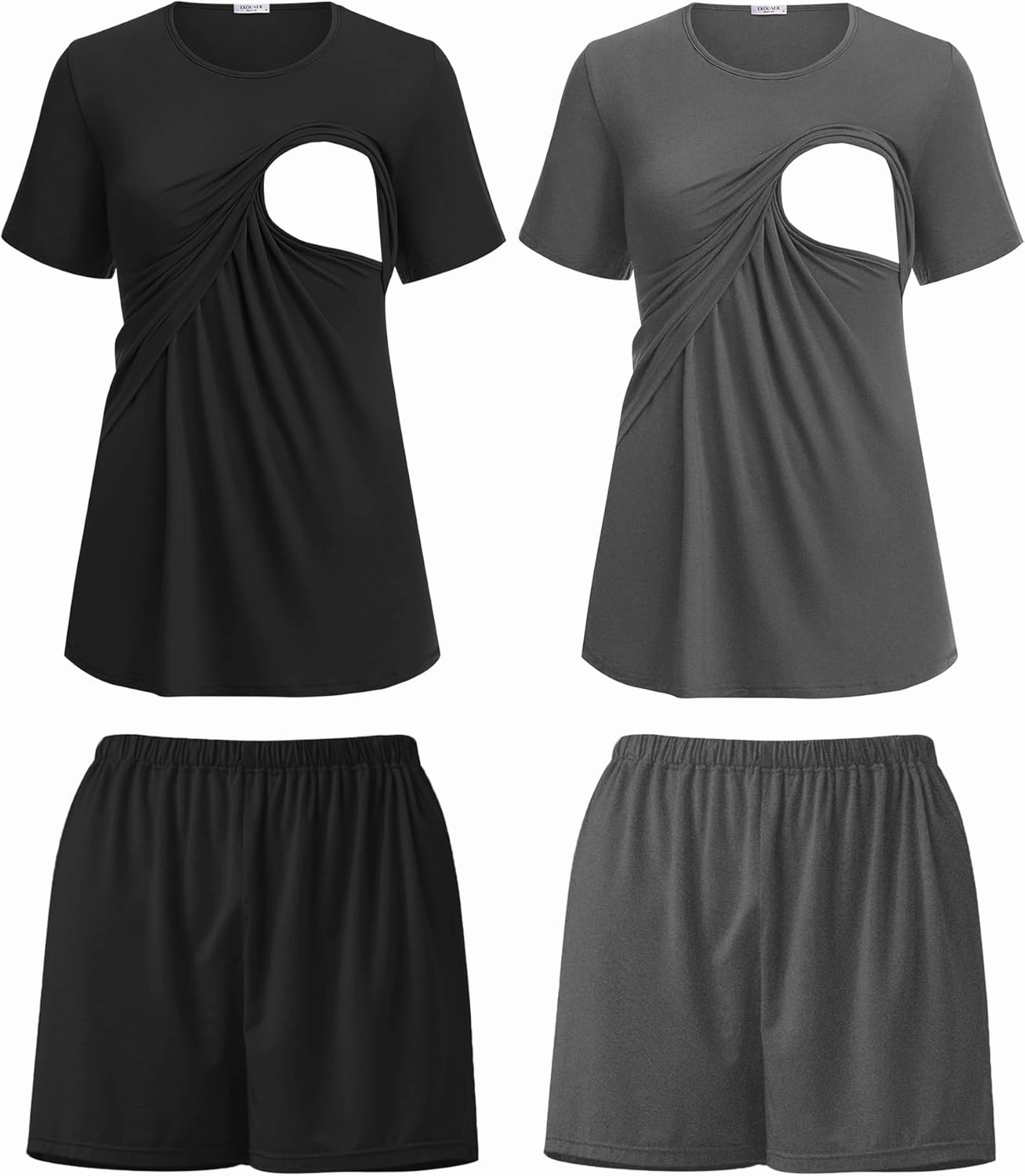 Ekouaer 2 Pack Women's Nursing Pajamas Set Double Layer Maternity Pjs Postpartum Loungewear Set Breastfeeding Tops & Shorts