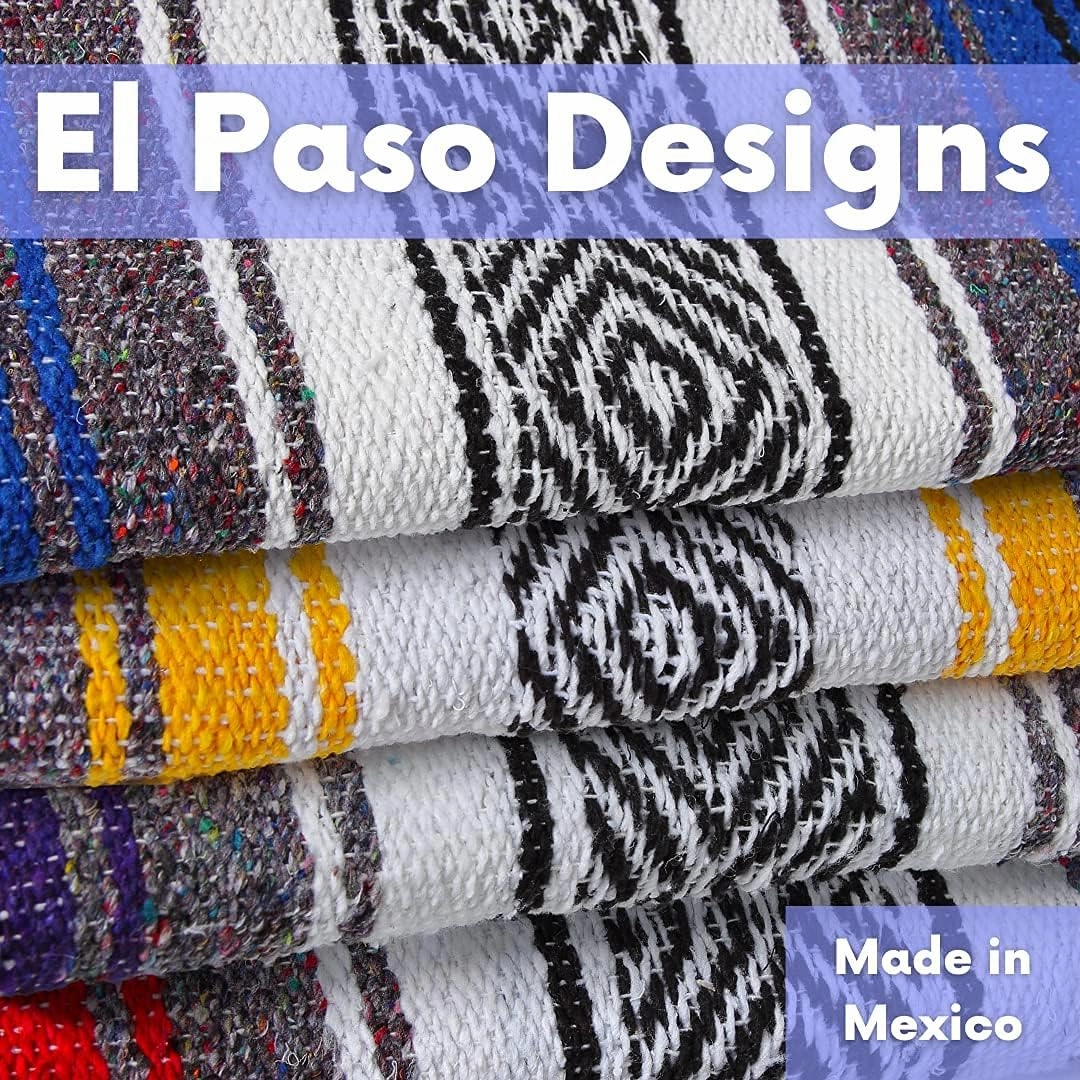 El Paso Designs Mexican Yoga Blanket | Colorful Falsa Serape | Park Blanket, Yoga Towel, Picnic, Beach Blanket, Patio Blanket, Soft Woven Saddle Blanket, Boho Home Décor (Esmeralda)