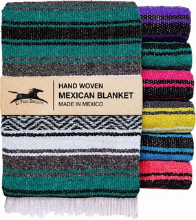 El Paso Designs Mexican Yoga Blanket | Colorful Falsa Serape | Park Blanket, Yoga Towel, Picnic, Beach Blanket, Patio Blanket, Soft Woven Saddle Blanket, Boho Home Décor (Esmeralda)