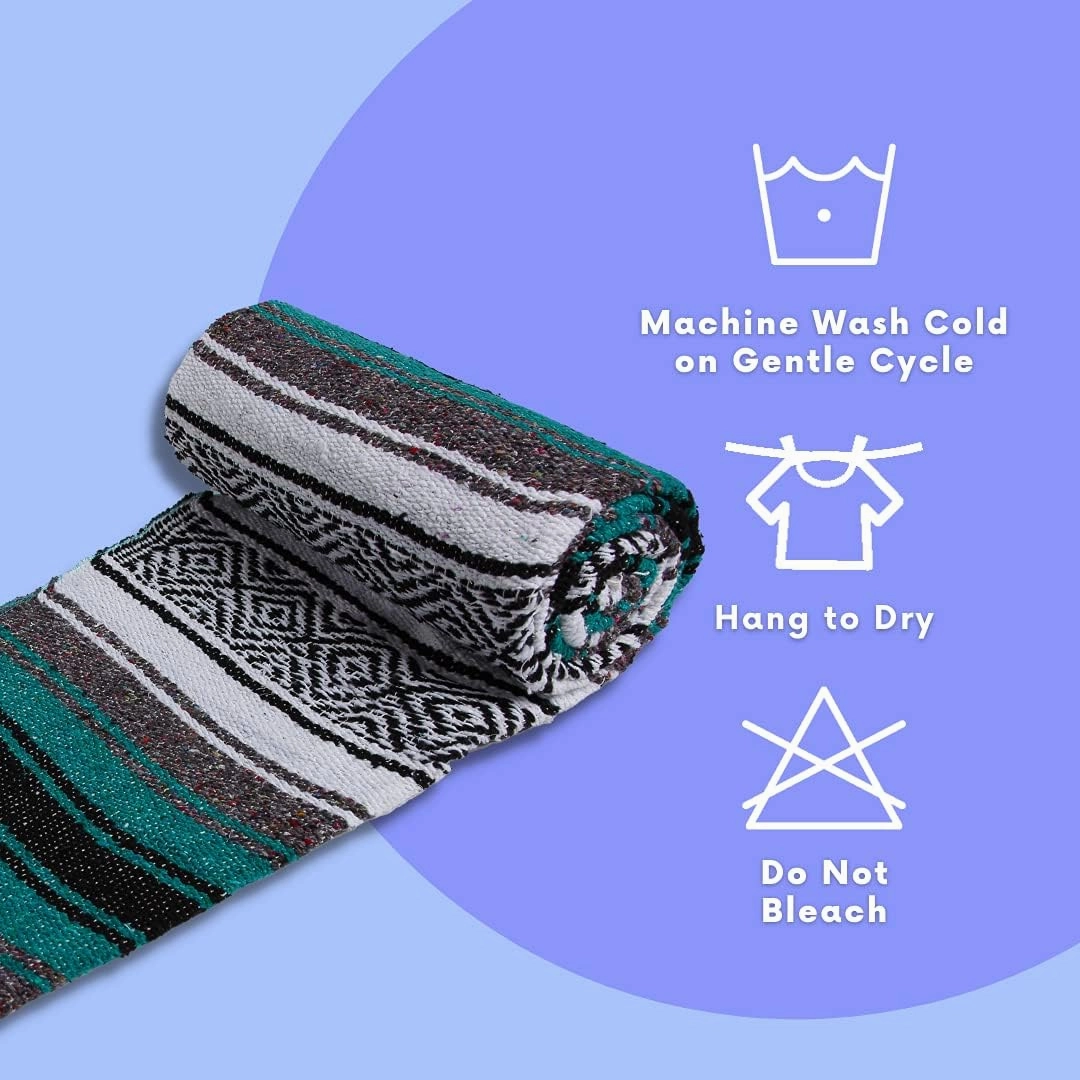 El Paso Designs Mexican Yoga Blanket | Colorful Falsa Serape | Park Blanket, Yoga Towel, Picnic, Beach Blanket, Patio Blanket, Soft Woven Saddle Blanket, Boho Home Décor (Esmeralda)