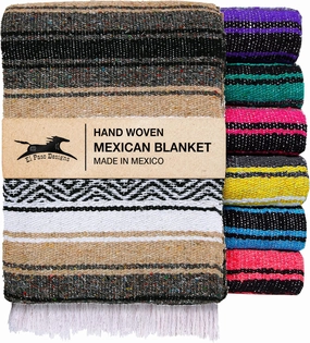 El Paso Designs Mexican Yoga Blanket | Colorful Falsa Serape | Park, Yoga, Picnic, Beach, Patio, Soft Woven Saddle Blanket, Boho Home Decor (Beige)