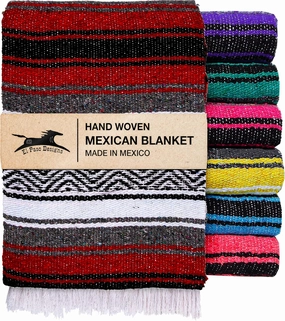 El Paso Designs Mexican Yoga Blanket | Colorful Falsa Serape | Park, Yoga, Picnic, Beach, Patio, Soft Woven Saddle Blanket, Boho Home Decor (Burgundy)
