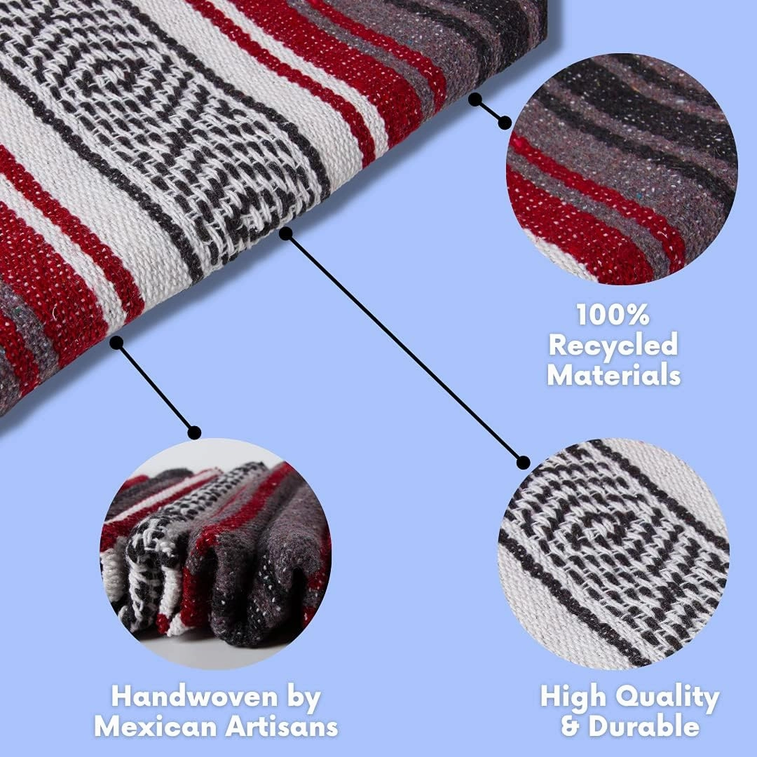 El Paso Designs Mexican Yoga Blanket | Colorful Falsa Serape | Park, Yoga, Picnic, Beach, Patio, Soft Woven Saddle Blanket, Boho Home Decor (Burgundy)