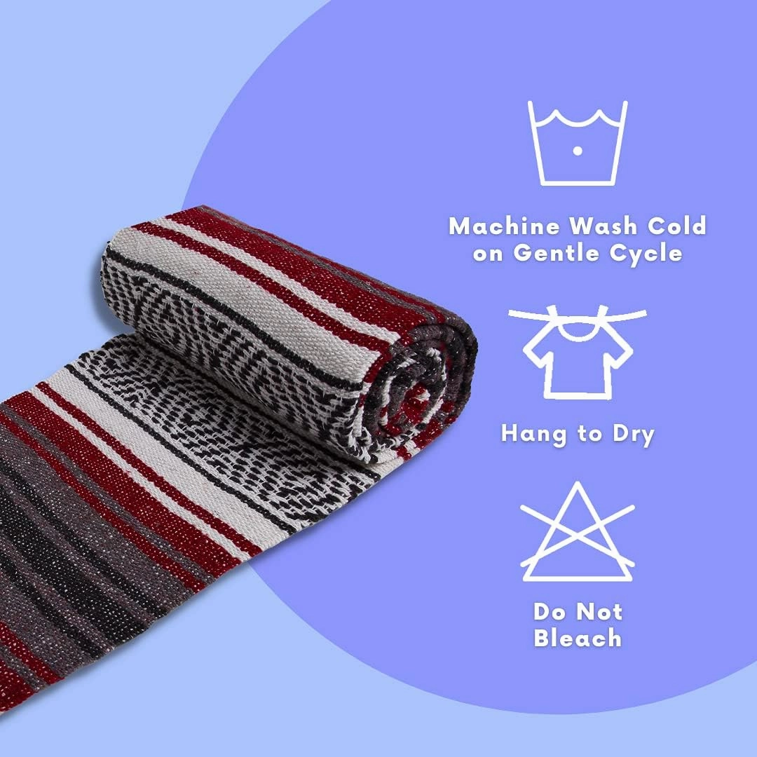 El Paso Designs Mexican Yoga Blanket | Colorful Falsa Serape | Park, Yoga, Picnic, Beach, Patio, Soft Woven Saddle Blanket, Boho Home Decor (Burgundy)