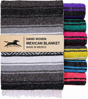 El Paso Designs Mexican Yoga Blanket | Colorful Falsa Serape Park Yoga Towel Picnic Beach Patio Soft Woven Saddle Boho Home Decor (Black and Gray)