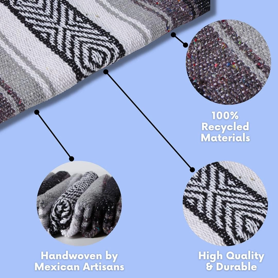El Paso Designs Mexican Yoga Blanket | Colorful Falsa Serape Park Yoga Towel Picnic Beach Patio Soft Woven Saddle Boho Home Decor (Black and Gray)