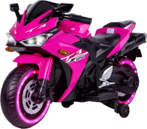 Electric Motorcycle - 12V Electric Bicycle, Manual Throttle, LED Wheels, Music, Suitable for Outdoor Riding (Pink  Plastic  50-99 pounds)