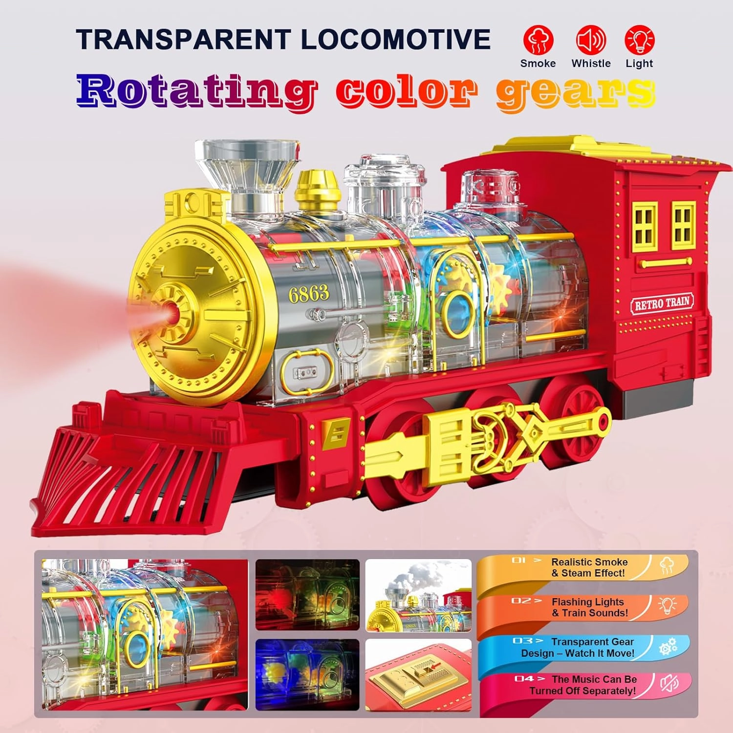 Electric Train Set Christmas Train Toys for Boys with Smokes, Lights and Sound (ON/Off) Rechargeable Train Set Under Christmas Tree, Toddler Model Trains for 3 4 5 6 7 8  Years Old Kids Gifts