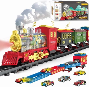 Electric Train Set Christmas Train Toys for Boys with Smokes, Lights and Sound (ON/Off) Rechargeable Train Set Under Christmas Tree, Toddler Model Trains for 3 4 5 6 7 8  Years Old Kids Gifts