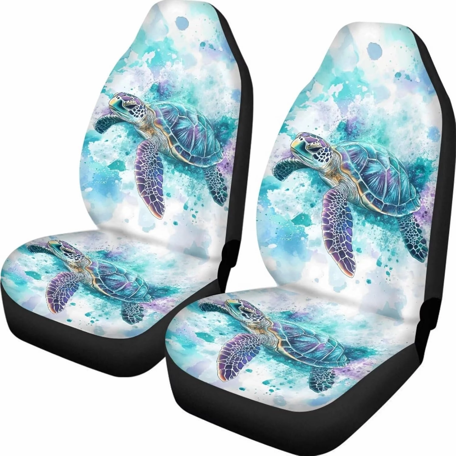 ELEQIN Blue Turtle Car Seat Covers Two Front Only for Car, Automotive Interior Covers, Airbag Compatible, Quick Setup Universal Fit Seat Covers for Car, Truck, SUV