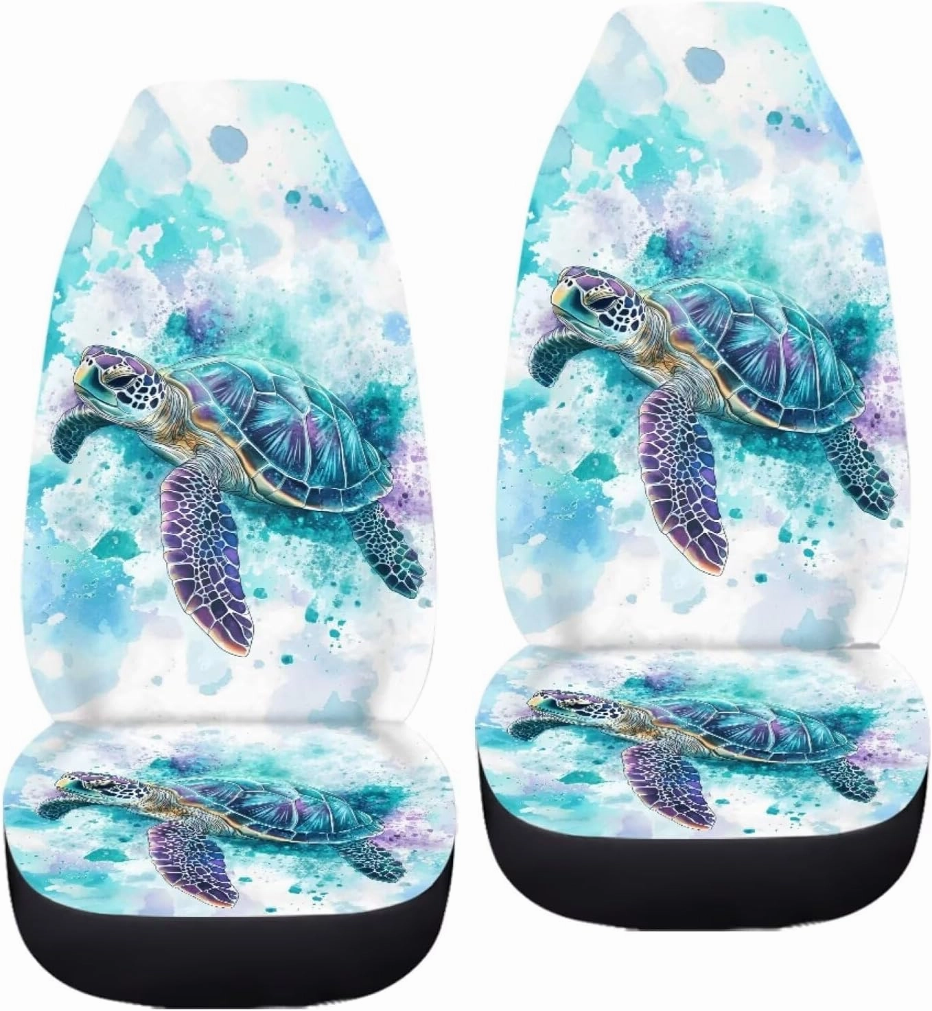 ELEQIN Blue Turtle Car Seat Covers Two Front Only for Car, Automotive Interior Covers, Airbag Compatible, Quick Setup Universal Fit Seat Covers for Car, Truck, SUV