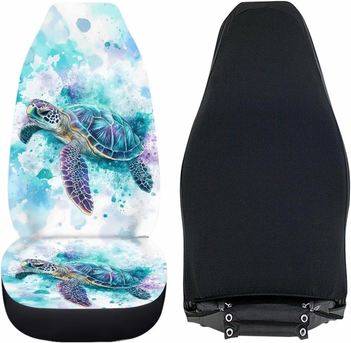 ELEQIN Blue Turtle Car Seat Covers Two Front Only for Car, Automotive Interior Covers, Airbag Compatible, Quick Setup Universal Fit Seat Covers for Car, Truck, SUV