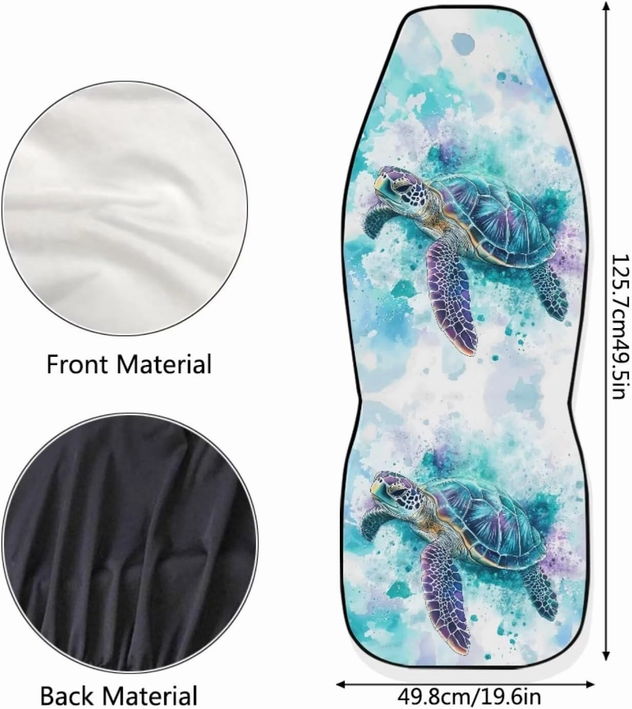 ELEQIN Blue Turtle Car Seat Covers Two Front Only for Car, Automotive Interior Covers, Airbag Compatible, Quick Setup Universal Fit Seat Covers for Car, Truck, SUV