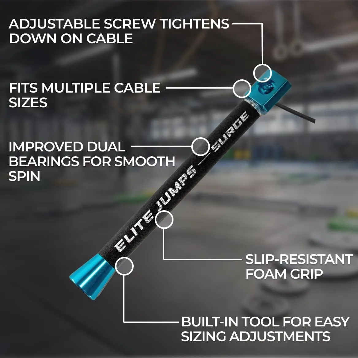Elite Jumps Surge 3.0 Professional Speed Rope for Double Unders - Patented Dual Bearing Ultra Light-Weight Handle for Premium Spin Control and Kink-Resistant Cable for fast Speed Jump Rope