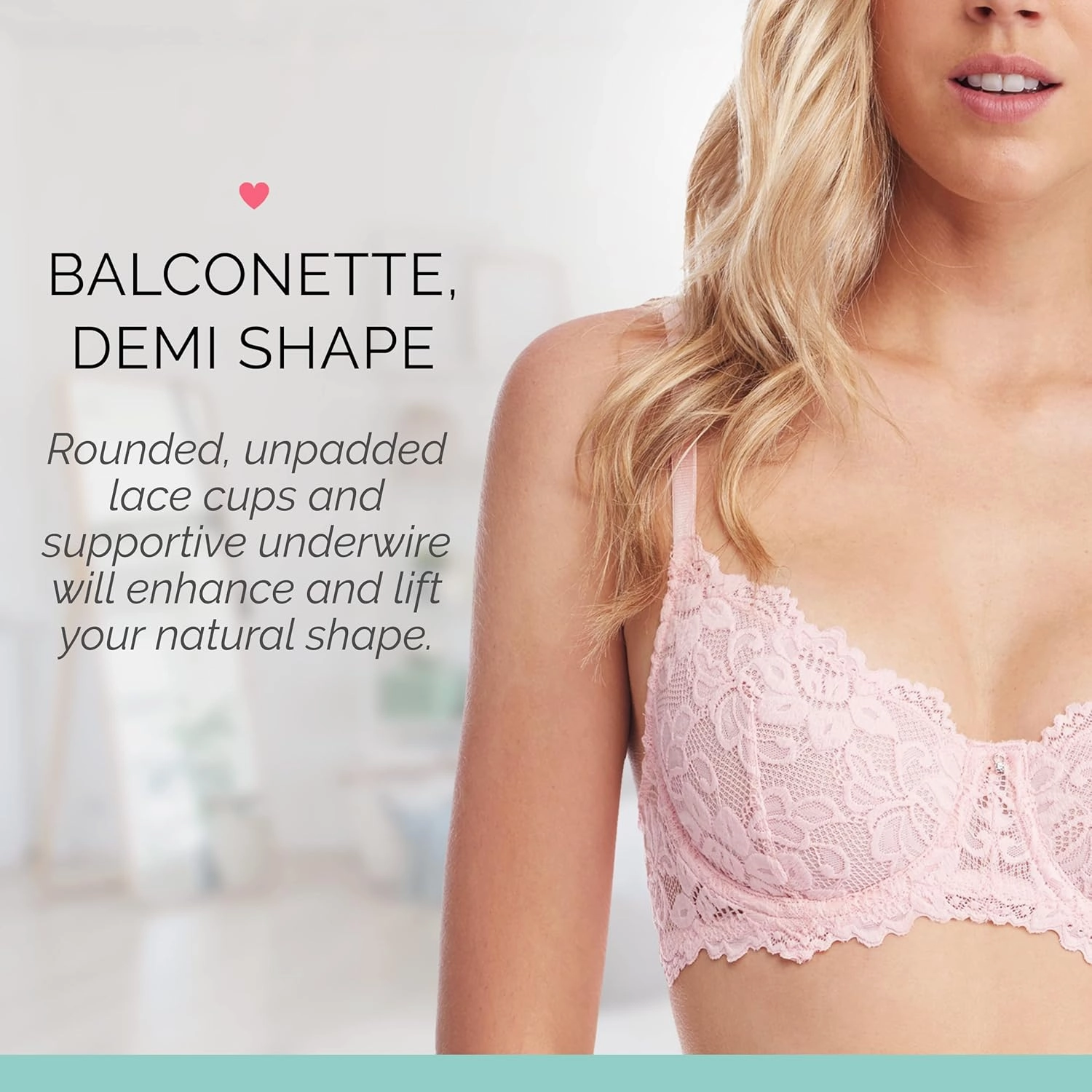 Emma Underwire Lace Bra, Unpadded Sheer Lingerie for Women, Perfect Everyday Balconette Demi Bra