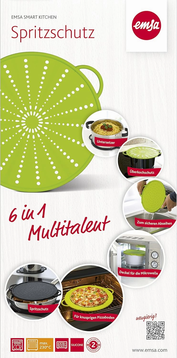 Emsa 514557 Smart Kitchen Silicone Splash & Splatter Guard Ø 26 cm, Green