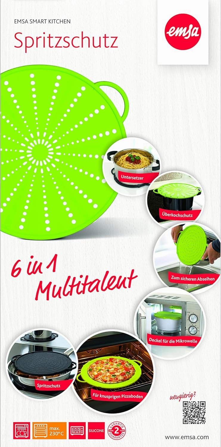 Emsa 514557 Smart Kitchen Silicone Splash & Splatter Guard Ø 26 cm, Green