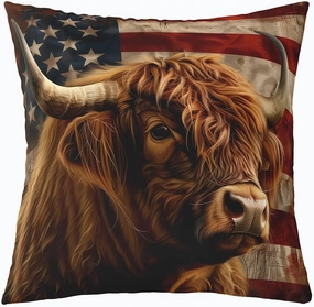 Erosebridal 3D Highland Cattle Throw Pillow Cover 24x24 Inch,Federation American Flag Pillow Cover,Brown Cute Cow Cushion Cover,Funny African Safari Animal Decorative Pillow Cover,Bedroom Decor