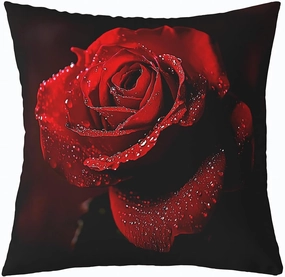 Erosebridal 3D Red Rose Set of 4 Throw Pillow Covers 16x16 Inch, Flowers Pillow Covers, Romantic Floral Cushion Covers, Dew Botanical Decorative Pillow Covers