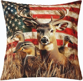 Erosebridal American Flag Pillow Cover,Deer Hunting Throw Pillow Cover for Boys Teens Kids Rustic Duck Country Cabin Jungle Cushion Case,Farmhouse Woodland Camouflage Animal Room Decor,20x20 Inch