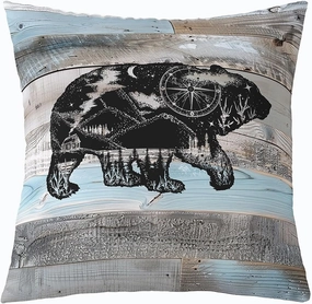 Erosebridal Bear Rustic Pillow Cover Farmhouse Style Throw Pillow Cover,Lodge Cabin Grey Blue Wooden Plank Woodland Wildlife Decorative Pillow Cover,Big Cat Sketch Room Decor 24x24 Inch