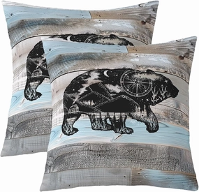 Erosebridal Bear Rustic Pillow Covers Farmhouse Style Throw Pillow Covers,Lodge Cabin Grey Blue Wooden Plank Woodland Wildlife Decorative Pillow Covers,Big Cat Sketch Room Decor 22x22 Inch Set of 2