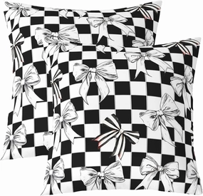 Erosebridal Bowknot Throw Pillow Covers 24x24 Inch Set of 2,Black and White Buffalo Plaid Decorative Square Pillow Cases,Geometry Grid Bow Pillow Covers,Bow Tie Coquette Pillow Inserts Not Included