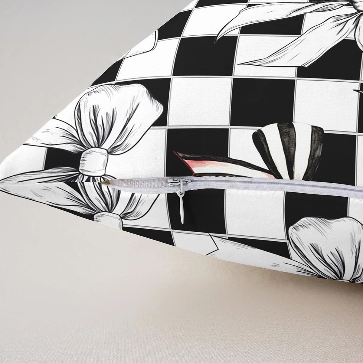 Erosebridal Bowknot Throw Pillow Covers 24x24 Inch Set of 2,Black and White Buffalo Plaid Decorative Square Pillow Cases,Geometry Grid Bow Pillow Covers,Bow Tie Coquette Pillow Inserts Not Included