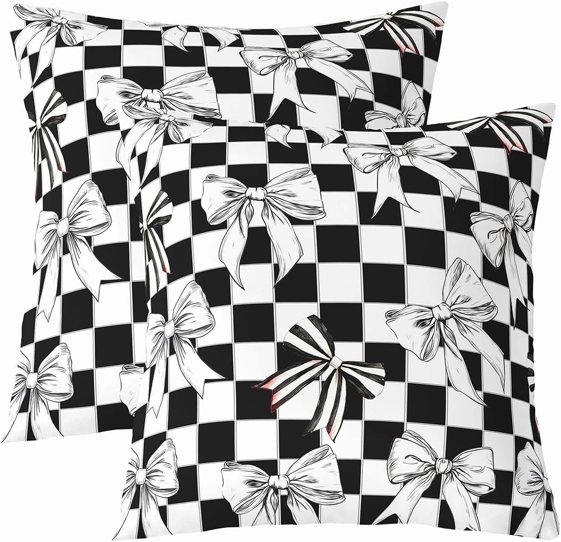 Erosebridal Bowknot Throw Pillow Covers 24x24 Inch Set of 2,Black and White Buffalo Plaid Decorative Square Pillow Cases,Geometry Grid Bow Pillow Covers,Bow Tie Coquette Pillow Inserts Not Included