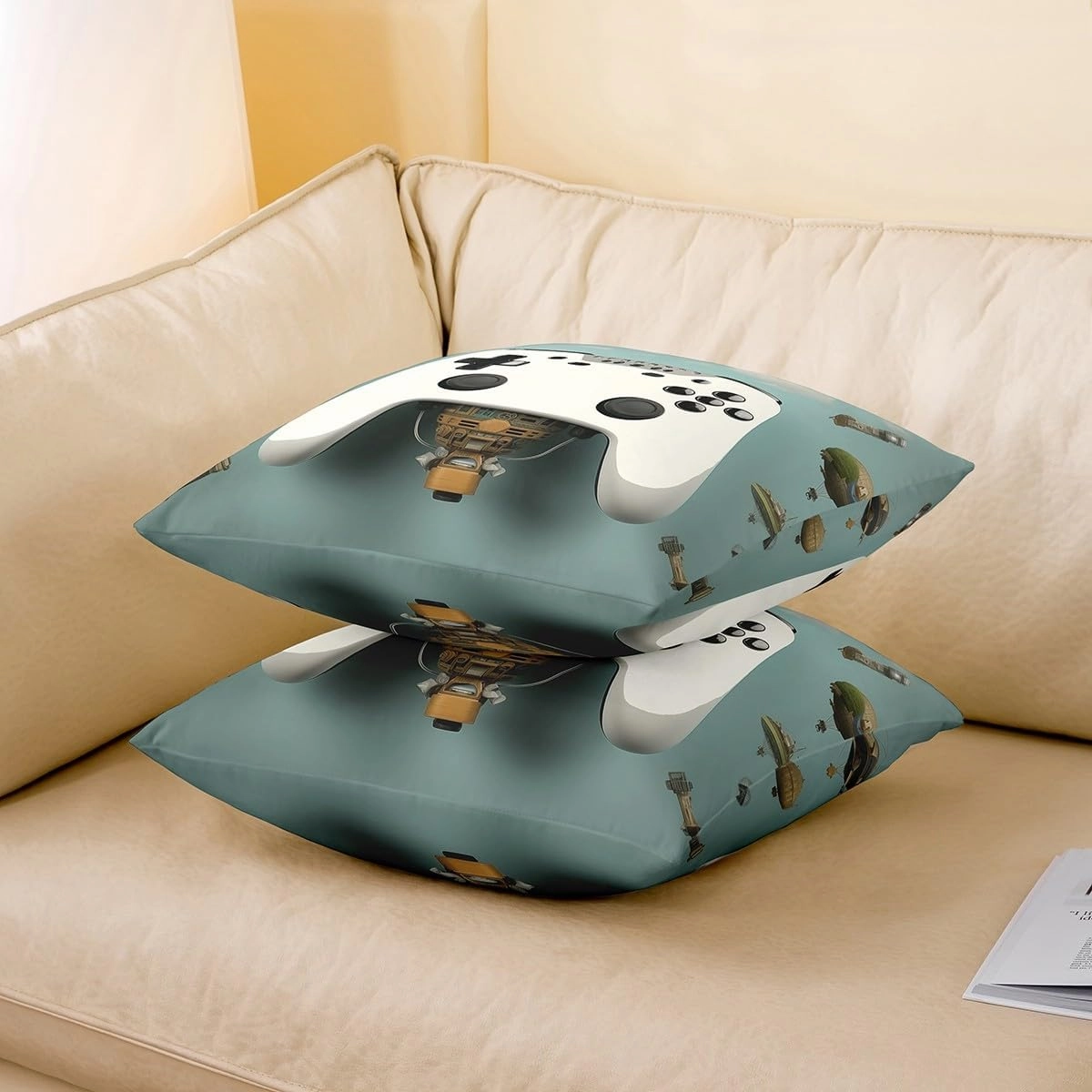 Erosebridal Boys Gamer Throw Pillow Cover,Teal Blue Gamepad Pillow Cover for Kids Children Youth,Controller Cushion Cover,Cool Video Game Controller Decorative Pillow Cover for Sofa,24x24 Inch