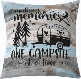 Erosebridal Boys Happy Camping Throw Pillow Cover 24x24 Inch,Rv Camper Pillow Cover Western Vintage Old Barn Door Cushion Cover,Rustic Farmhouse Decorative Square Pillow Case,Brown Blue